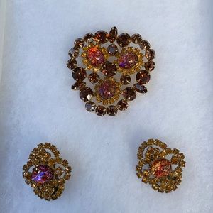 Vintage brooch and earrings autumn colors